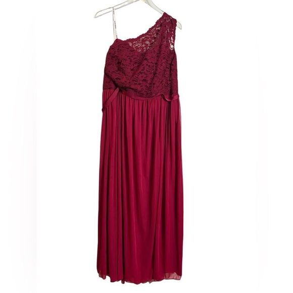 David's Bridal One Shoulder Lace Bodice Long Maxi Dress Size 22 Apple Red - Picture 10 of 14